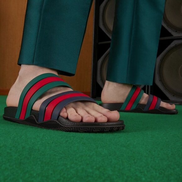 NEW GUCCI Men's WEB Rubber Slides Sandals Red Green Blue G 10 US 10.5 Authentic - Picture 8 of 12